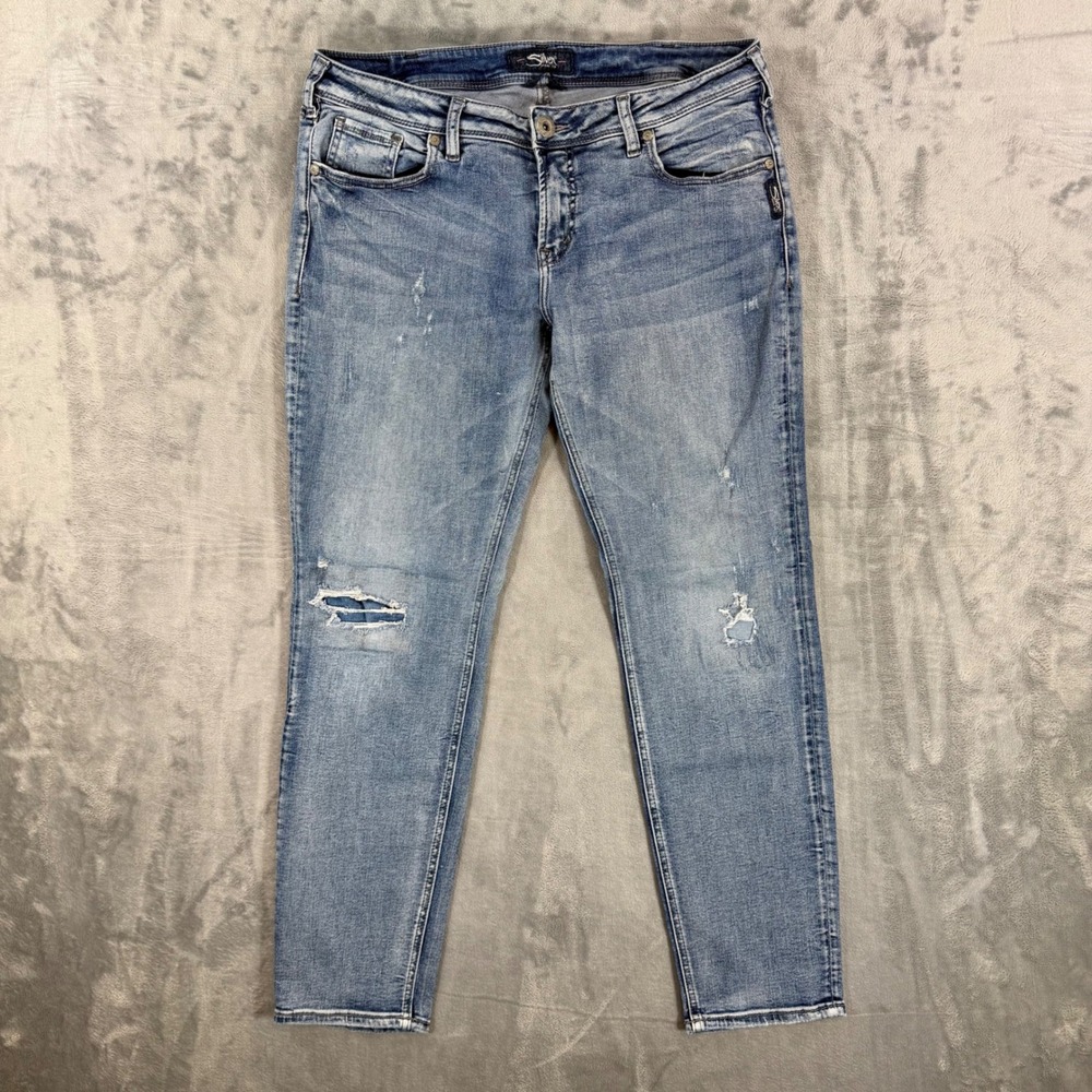Silver Jeans‎ Sam Slim Boyfriend Jeans Women's Size 32 - 32x27 Blue Distressed